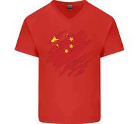 Torn Cina Bandiera Cinese Giorno Calcio Uomo Scollo A V Cotone T-Shirt