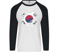 Torn Corea Del Sud Bandiera Coreana Giorno Calcio Uomo L/S Baseball T-Shirt