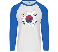 Torn Corea Del Sud Bandiera Coreana Giorno Calcio Uomo L/S Baseball T-Shirt