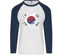 Torn Corea Del Sud Bandiera Coreana Giorno Calcio Uomo L/S Baseball T-Shirt