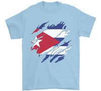 Torn Cuba Bandiera Cubano Giorno Calcio T-Shirt 100% Cotone