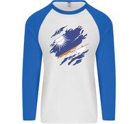 Torn Marshall Isole Bandiera Giorno Calcio Uomo L/S Baseball T-Shirt