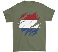 Torn Olanda Bandiera Holland Olandese Giorno Calcio T-Shirt 100% Cotone