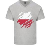 Torn Polonia Bandiera Lucido Giorno Calcio Uomo Scollo A V Cotone T-Shirt