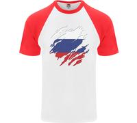 Torn Russia Bandiera Russo Giorno Calcio DA UOMO S/S Baseball T-Shirt