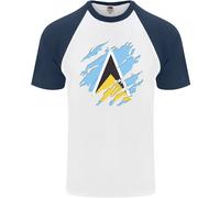 Torn Saint Lucia Bandiera Lucian Giorno Calcio Uomo S/S Baseball T-Shirt