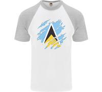 Torn Saint Lucia Bandiera Lucian Giorno Calcio Uomo S/S Baseball T-Shirt