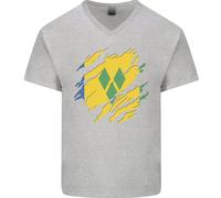 Torn Saint Vincent And Grenadines Bandiera Calcio Uomo Scollo A V Cotone T-Shirt