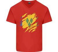 Torn Saint Vincent And Grenadines Bandiera Calcio Uomo Scollo A V Cotone T-Shirt