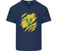 Torn Saint Vincent And Grenadines Bandiera Calcio Uomo Scollo A V Cotone T-Shirt