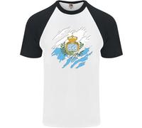Torn San Marino Bandiera Sammarinese Giorno Calcio DA UOMO S/S Baseball T-Shirt