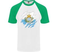 Torn San Marino Bandiera Sammarinese Giorno Calcio DA UOMO S/S Baseball T-Shirt