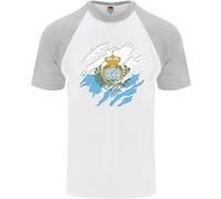 Torn San Marino Bandiera Sammarinese Giorno Calcio Uomo S/S Baseball T-Shirt