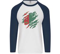 Torn Turkmenistan Bandiera Il Turkmen Giorno Calcio Uomo L/S Baseball T-Shirt