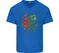 Torn Turkmenistan Bandiera Il Turkmen Giorno Calcio Uomo V-Neck Cotone T-Shirt