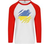 Torn Ucraina Bandiera Ucraino Giorno Calcio Uomo L/S Baseball T-Shirt
