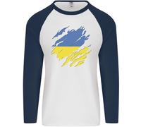 Torn Ucraina Bandiera Ucraino Giorno Calcio Uomo L/S Baseball T-Shirt