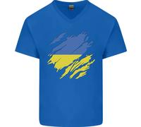 Torn Ucraina Bandiera Ucraino Giorno Calcio Uomo Scollo A V Cotone T-Shirt