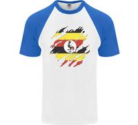 Torn Uganda Flag T-Shirt Uomo Fruit of the Loom Cotone Manica Corta Baseball