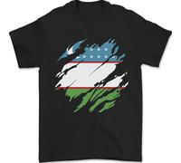 Torn Uzbekistan Bandiera Ukbek Giorno Calcio T-Shirt 100% Cotone