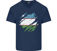 Torn Uzbekistan Bandiera Ukbek Giorno Calcio Uomo Scollo A V Cotone T-Shirt