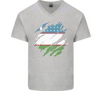 Torn Uzbekistan Bandiera Ukbek Giorno Calcio Uomo Scollo A V Cotone T-Shirt