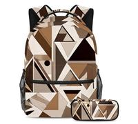 Torna a scuola con stile con il nostro zaino e astuccio da 2 pezzi, set di zaini per la scuola premium per ragazzi, ragazze, adolescenti, geometrico astratto marrone, Multicolore, B:29.4x20x40cm\