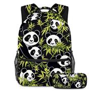 Torna a scuola con stile con il nostro zaino e astuccio da 2 pezzi, set di zaini per la scuola premium per ragazzi, ragazze, adolescenti, simpatici panda dei cartoni animati, Multicolore,