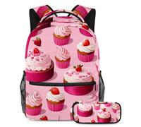 Torna a scuola con stile con il nostro zaino e astuccio da 2 pezzi, set di zaini premium per ragazzi, ragazze, adolescenti, motivo dessert rosa, Multicolore, B:29.4x20x40cm P:19x7.5x3.8cm, Zaini