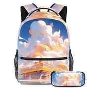 Torna a scuola con stile con il nostro zaino e astuccio da 2 pezzi, set di zaini premium per ragazzi, ragazze, adolescenti, motivo aereo arancione, Multicolore, B:29.4x20x40cm P:19x7.5x3.8cm, Zaini
