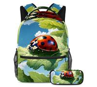 Torna a scuola con stile con il nostro zaino e astuccio da 2 pezzi, set di zaini premium per ragazzi, ragazze, adolescenti, coccinelle carine, Multicolore, B:29.4x20x40cm P:19x7.5x3.8cm, Zaini