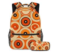 Torna a scuola con stile con il nostro zaino e astuccio da 2 pezzi, set di zaini premium per ragazzi, ragazze, adolescenti, motivo dischi arancioni, Multicolore, B:29.4x20x40cm P:19x7.5x3.8cm, Zaini