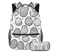 Torna a scuola con stile con il nostro zaino e astuccio da 2 pezzi, set di zaini premium per ragazzi, ragazze, adolescenti, uova di Pasqua bianche e nere, Multicolore, B:29.4x20x40cm P:19x7.5x3.8cm,