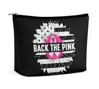 Torna a The Pink Awareness Ribbon Borsa per il trucco a forma di girasole Borsa da viaggio in PU Borsa impermeabile con cerniera per articoli da toeletta per donne 6,8x5,9 pollici