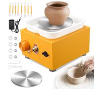 Tornio per Ceramica, Kooeuru Tornio per Argilla 2000 giri/min Velocità Regolabile con Piastre da 10/6,5 cm, Strumenti di Modellatura e Vasca Rimovibile, Tornio Ceramica per Bambini e Adulti, Giallo