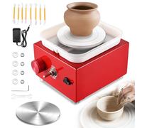Tornio per Ceramica, Kooeuru Tornio per Argilla 2000 giri/min Velocità Regolabile con Piastre da 10/6,5 cm, Strumenti di Modellatura e Vasca Rimovibile, Tornio Ceramica per Bambini e Adulti, Rosso