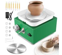 Tornio per Ceramica, Kooeuru Tornio per Argilla 2000 giri/min Velocità Regolabile con Piastre da 10/6,5 cm, Strumenti di Modellatura e Vasca Rimovibile, Tornio Ceramica per Bambini e Adulti, Verde