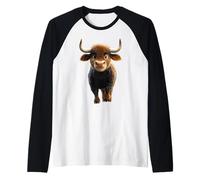 Toro Bue Bovini Domestici Mucca da Fattoria Toro Maglia con Maniche Raglan
