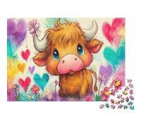 Toro carino Bundle Di Puzzle Da 1000 Pezzi, Per Bambini 8-12 E Adulti, Carta Spesso,mucca Highland Heart Decorazione Murale, Regalo Di Capodanno, Sfida Cerebrale 52x38cm/1000pcs