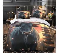 Toro con le corna Set Di Copripiumino Biancheria da letto morbida stampa di 3D con federe per cuscini con cerniera Scena del tempio giapponese copripiumino for ragazzi e adulti Single（135x200cm）