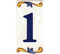 TORO DEL ORO Numeri casa. Numeri e lettere in piastrella. Calca in ceramica. Stile craquelé. Nomi e indirizzi. Design Craquelé Grande 7,5 x 15 cm (numero uno "1")
