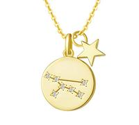 Toro Segno Zodiacale 12 Costellazione Ciondolo Collana in Argento Sterling 925 Placcato Oro Gioielli per Donna Ragazze Bambini - Catena Lunghezza: 40 + 5 cm