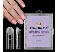 TOROKOM 120 PCS trasparente sistema di forme doppie unghie, full cover unghie stampo punte per l'estensione unghie in acrilico - Professional Nail Art Design Kit (Long Square)