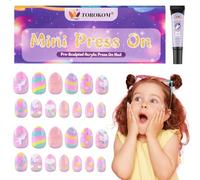 TOROKOM 24 Unghie Adesive Per Bambini, 1 Pacchetto, Unicorno Arcobaleno