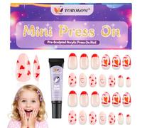 TOROKOM 26 Unghie Adesive Per Bambini, 1 Pacchetto, Cuore Francese Rosso