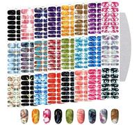 TOROKOM Ensemble Complet de Bandes de Stickers Ongles, Marbre Impression Gel Autocollant Polonais Enveloppant Ongle Autocollant Avec Lime Polonaise Pour Femme Fille Manucure Décoration (24