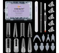 TOROKOM Kit Principianti 192PCS Forme Duali Gel Poly + Accessori - 96 Stampini French Manicure + 5 Clip, Pennello, Lime e Buffer - Kit Completo per Estensioni