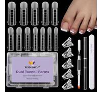 TOROKOM Unghie Finte Nail System Dual ToeNail Form, 120PCS Matte Riutilizzabili Pedi Dual Form Kit Lunghe Quadrate Nail Form Acrilico Tips Unghi Strumenti con Unghie Clip Pennello Polygel a Doppia Est