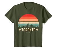 Toronto Canada Viaggio retrò Tramonto Maglietta, Bambini, Oliva, 12 Anni