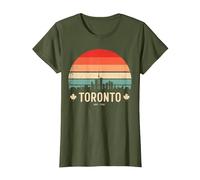 Toronto Canada Viaggio retrò Tramonto Maglietta, Donna, Oliva, XXL